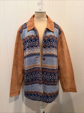 Cedar Canyon Leather Women's Blue & Tan Icelandic Patterned Jacket